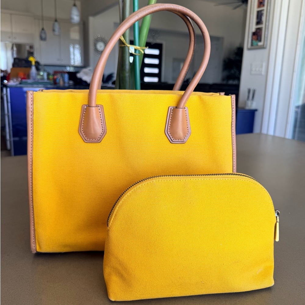 Michael Kors Yellow Canvas Shoulder Hand Bag & Travel Pouch | Summer Style - Picture 2 of 10